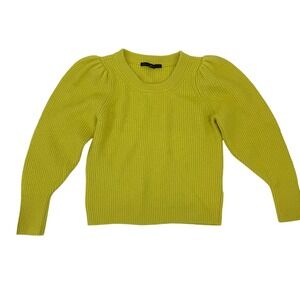 WHBM White House Black Market Neon Yellow Puff Sleeve Sweater‎ Women's Large
